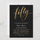 Invitation Elegant Black & Gold Script Fifty 50th Birthday  (Devant)