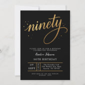 Invitation Elegant Black & Gold Script Ninety 90th Birthday (Devant)
