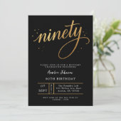 Invitation Elegant Black & Gold Script Ninety 90th Birthday (Debout devant)