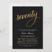 Invitation Elegant Black & Gold Script Seventy 70th Birthday (Devant)