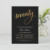 Invitation Elegant Black & Gold Script Seventy 70th Birthday (Debout devant)