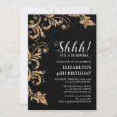 Invitation Elégant Black & Gold Shhh Surprise Party Anniversa (Devant)