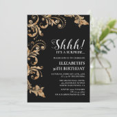 Invitation Elégant Black & Gold Shhh Surprise Party Anniversa (Debout devant)