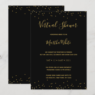 Invitation Élégant Black Gold Simple Fête des mariées virtuel