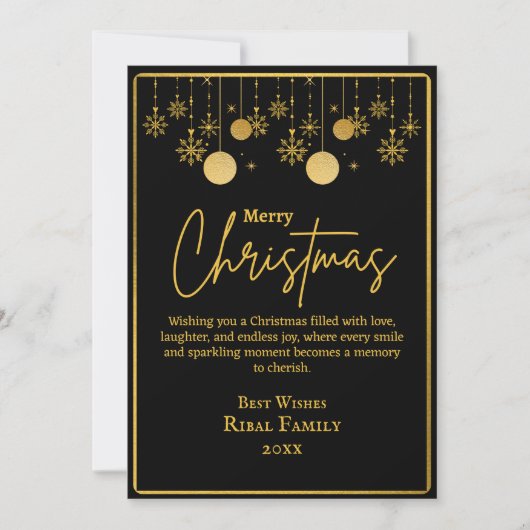Invitation Elegant Black & Gold Snowflake Merry Christmas (Devant)
