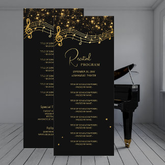Invitation Elegant Black Gold Star Music Recital Program List