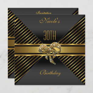 Invitation Elégant Black Gold Stripe 30e anniversaire Invitat
