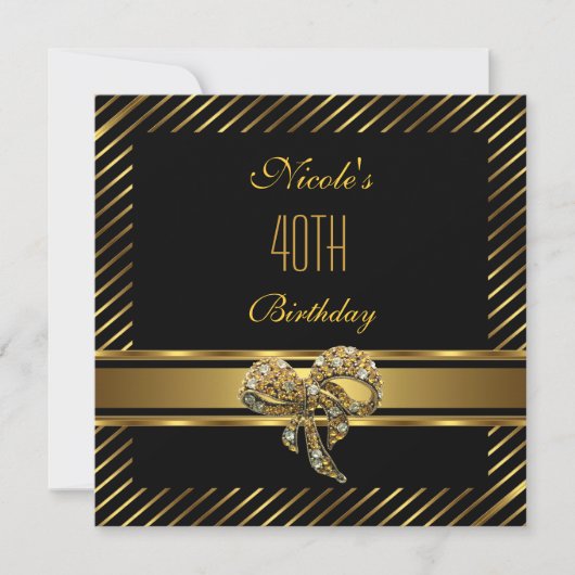 Invitation Elégant Black Gold Stripe 40e anniversaire Invitat (Devant)