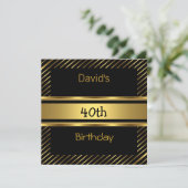 Invitation Elégant Black Gold Stripe 40e anniversaire Invitat (Debout devant)