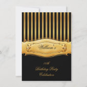 Invitation Élégant Black Gold Stripe Anniversaire Party Homme (Devant)