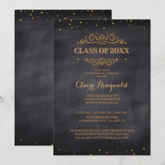 Invitation Élégant Black Gold Vintage Classy Party (Devant / Derrière)