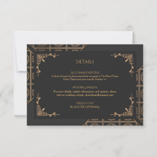 Invitation Elegant Black Gold Wedding Details Card