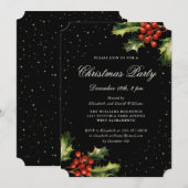 Invitation Elegant Black Holly Red Berries Christmas Party (Devant / Derrière)