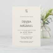 Invitation Elegant Black & Ivory Monogram Wedding Photo (Debout devant)