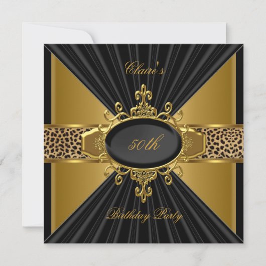 Invitation Elégant Black Leopard Gold 50e fête d'anniversaire (Devant)
