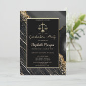 Invitation Élégant Black Marble Law School Parti de Graduatio (Debout devant)