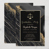 Invitation Élégant Black Marble Law School Parti de Graduatio (Devant / Derrière)