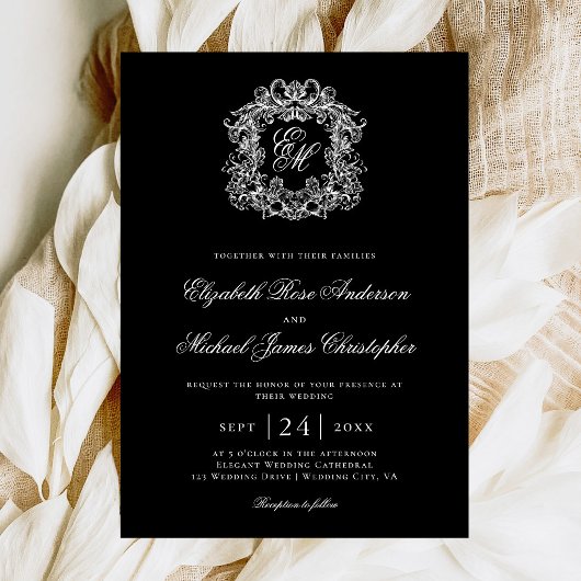 Invitation Elegant Black Monogram Wedding Crest