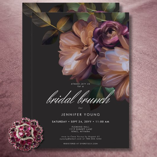 Invitation Élégant Black Moody Floral Bridal Brunch
