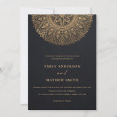INVITATION ÉLÉGANT BLACK OR CLASSIQUE ORNATE MANDALA MARIAGE (Devant)