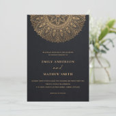 INVITATION ÉLÉGANT BLACK OR CLASSIQUE ORNATE MANDALA MARIAGE (Debout devant)