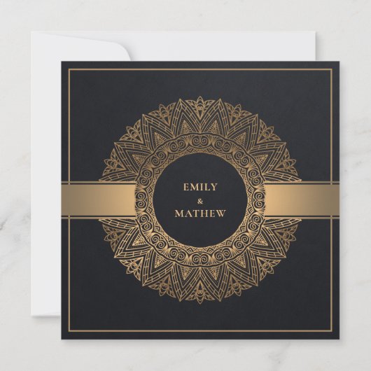 INVITATION ÉLÉGANT BLACK OR CLASSIQUE ORNATE MANDALA MARIAGE (Dos)