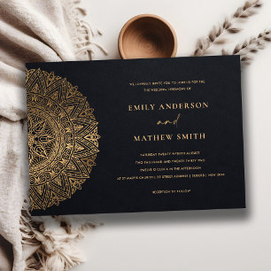 INVITATION ÉLÉGANT BLACK OR CLASSIQUE ORNATE MANDALA MARIAGE