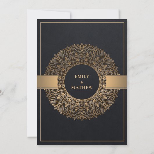 INVITATION ÉLÉGANT BLACK OR CLASSIQUE ORNATE MANDALA MARIAGE (Dos)