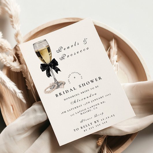 Invitation Elegant Black Pearl Champagne Bridal Shower
