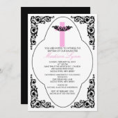 Invitation Elegant Black & Pink Baptism Invite (Devant / Derrière)