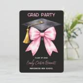 Invitation Elegant Black Pink Coquette Bow Graduation (Debout devant)