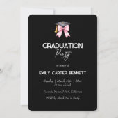 Invitation Elegant Black Pink Coquette Bow Graduation (Dos)
