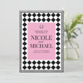 Invitation Elegant Black &Pink Diamond Pattern Wedding  (Debout devant)