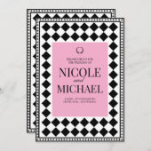 Invitation Elegant Black &Pink Diamond Pattern Wedding  (Devant / Derrière)