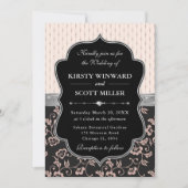 Invitation Elegant Black Pink Frame Floral Wedding (Devant)