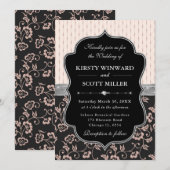 Invitation Elegant Black Pink Frame Floral Wedding (Devant / Derrière)