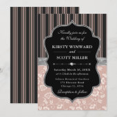 Invitation Elegant Black Pink Frame Floral Wedding (Devant / Derrière)