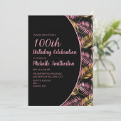 Invitation Elégant Black Pink Gold 100e anniversaire (Debout devant)