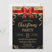 Invitation Elegant Black Red Bow Christmas Holiday Party (Devant)