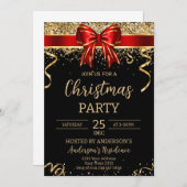 Invitation Elegant Black Red Bow Christmas Holiday Party (Devant / Derrière)