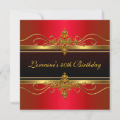 Invitation Elégant Black Red Gold Jewel 40e anniversaire (Devant)