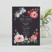 Invitation Elegant black red pink blue roses Bridal Shower (Debout devant)