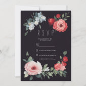 Invitation Elegant black red pink blue roses romantic RSVP (Devant)