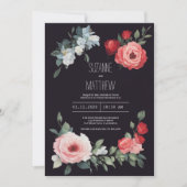 Invitation Elegant black red pink blue roses romantic Wedding (Devant)