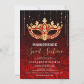 Invitation Elégant Black Red Rose Or Masquerade Sweet 16 (Devant)