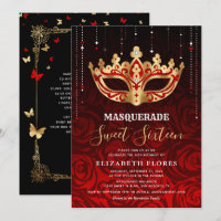 Elégant Black Red Rose Or Masquerade Sweet 16