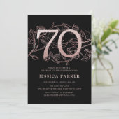 Invitation Elégant Black Rose Gold 70e anniversaire (Debout devant)