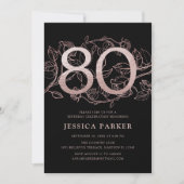 Invitation Elégant Black Rose Gold 80e anniversaire (Devant)