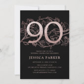 Invitation Elégant Black Rose Gold 90e anniversaire (Devant)