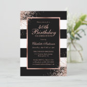 Invitation Elégant Black Rose Gold Confetti 40e anniversaire (Debout devant)